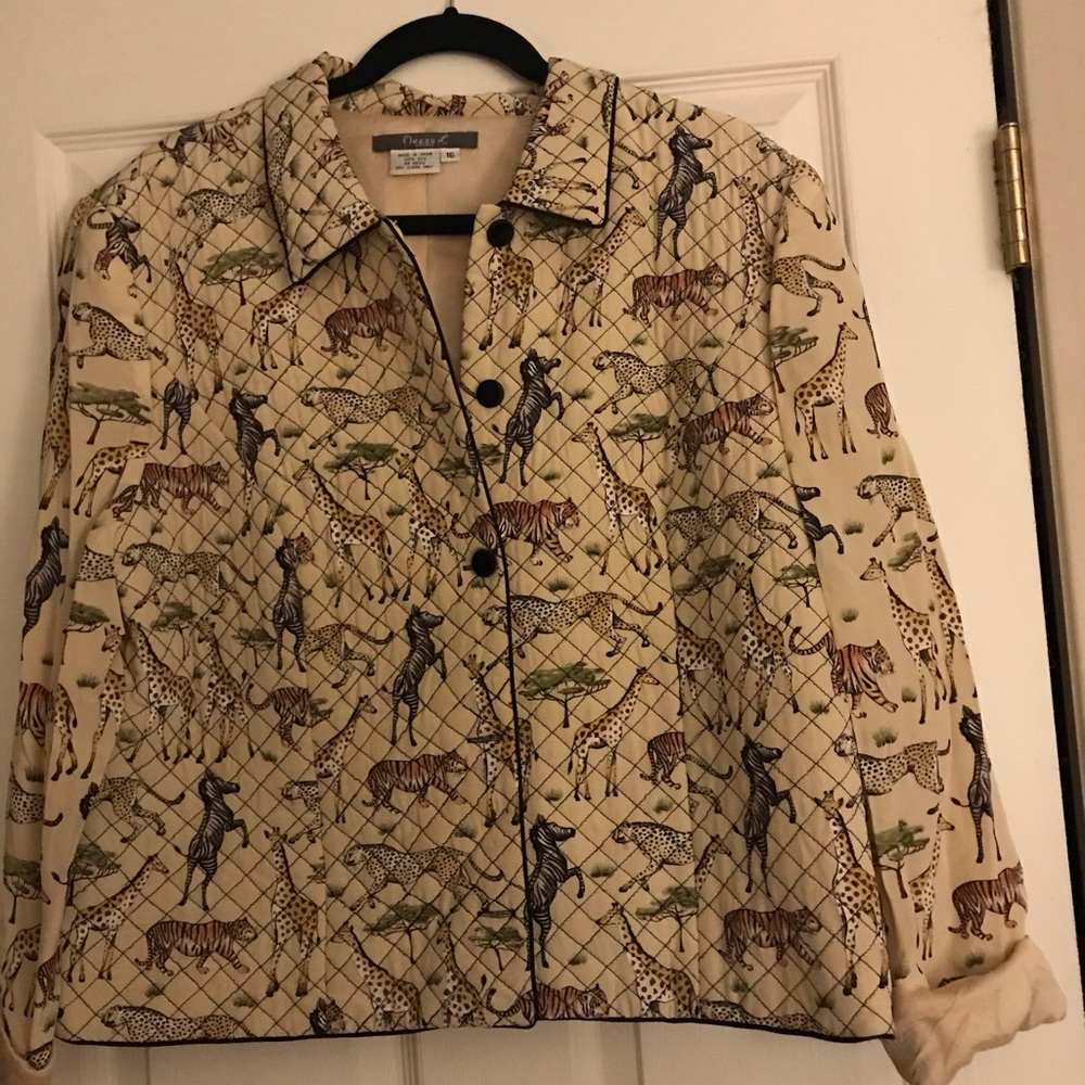 Animal print silk short jacket